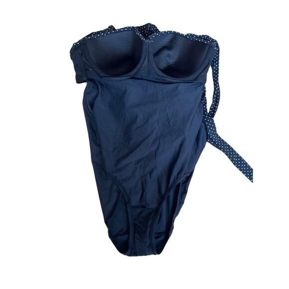 Lane Bryant Black & White Polka Dot Ruched Halter Bathing Suit - Size 18 - Picture 8 of 13